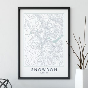 Impression de carte topographique de Snowdon, impression de carte de lignes de contour, impression de Snowdon, impression de montagne, impression de carte de topographie, affiche de voyage, trois pics