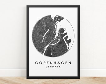 Stampa artistica della mappa della città di Copenaghen: poster di viaggio minimalista con mappa stradale