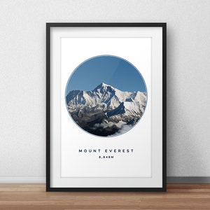 Monte Everest, Impresión de montaña, Impresión de paisaje, Impresión del Everest, Póster de montaña, Póster de viaje, Siete Cumbres