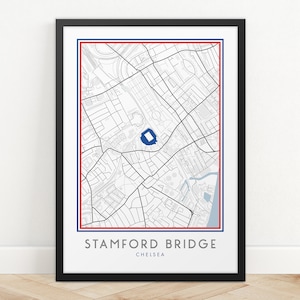 Impression de carte du stade de Stamford Bridge, impression du Chelsea FC, impression du Club de Football, n'importe quelle équipe, impression de carte personnalisée, carte imprime affiche, affiche de Football