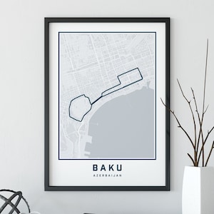 Baku Formula 1 Map Print, F1 Poster, Formula 1 Prints, Motorsport Print, Grand Prix Circuit Map, Cadeau voor papa, Vaderdagcadeau