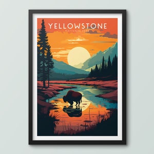 Póster de viaje al Parque Nacional de Yellowstone Impresión de arte de pared Póster de Yellowstone Impresión de Yellowstone Impresión de arte de Yellowstone Impresión de viaje Parque Nacional