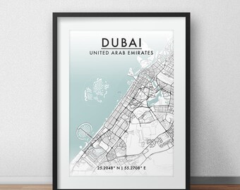 Dubai City Map Print: Minimalist Street Art Travel Poster