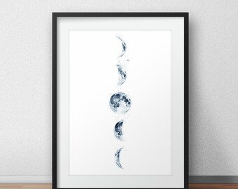 Moon Phases Watercolour Art Print, Moon Print, Luna Art, Moon Phases Print, La Luna Print, Moon Poster, Astrology Wall Art, Bedroom Wall Art