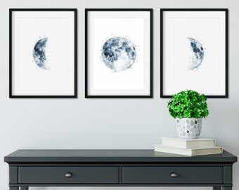 Mondphasen Aquarell Kunstdruck Set: Luna Wall Art