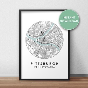 Pittsburgh City Map Printable, Street Map Art, Pittsburgh Map Print, City Map Wall Art, Pittsburgh Map, Travel Poster, Printable, Map Print