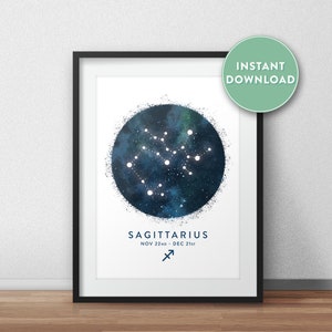 Sagittarius Constellation Art Print, Star Sign Print, Horoscope Print, Zodiac Wall Art, Zodiac Print, Astrology Wall Art, Bedroom Wall Art