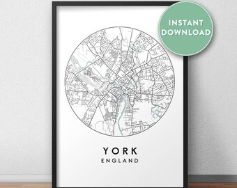 York City Map Printable, Street Map Art, York Map Print, City Map Wall Art, York Map, City Map, Travel Poster, Printable, Map Print