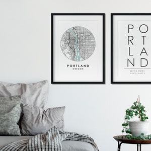 Ensemble d'impressions de Portland, plan de la ville de Portland, impression typographie, impression de Portland, impression de carte des rues, impression de voyage, affiche de voyage, impression de carte