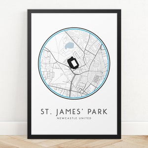 St. James' Park Stadium Map Print, Newcastle United Print, Football Club Print, Custom Map Print, Map Prints Poster, Football Poster