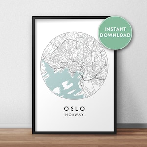 Oslo City Map Printable, Street Map Art, Oslo Map Print, City Map Wall Art, Oslo Map, Travel Poster, Norway, Map Print