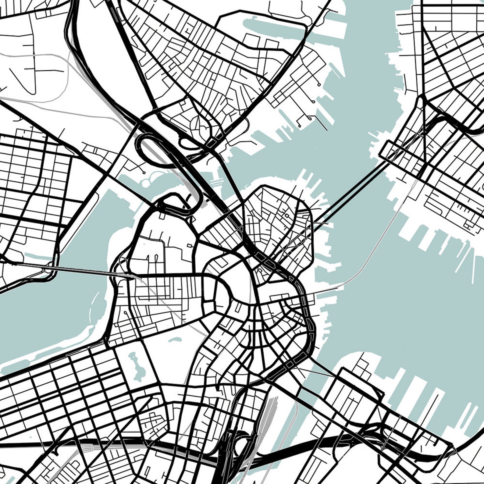 Boston City Print Street Map Art Boston Map Poster Boston | Etsy
