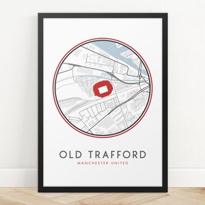 Old Trafford Stadion Karte Druck, Manchester United Druck, Fußball Club Druck, jedes Team, benutzerdefinierte Karte Druck, Karte Drucke Poster, Fußball Poster