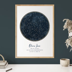 Impresión personalizada de mapas de estrellas, regalo de aniversario, impresión de cielo nocturno, póster de mapa de estrellas, regalo de boda, impresión de constelación del zodíaco, regalo personalizado
