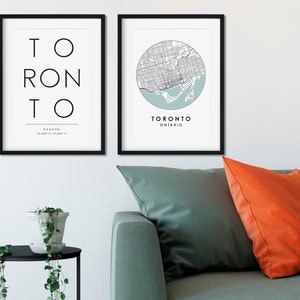 Ensemble d'impressions de Toronto, plan de la ville de Toronto, impression typographie, impression de Toronto, impression de plan des rues, impression de voyage, affiche de voyage, impression de carte