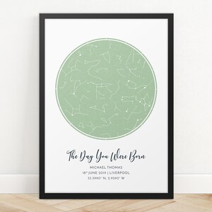 Impression de carte des étoiles personnalisée, cadeau d'anniversaire, impression de ciel nocturne, affiche de carte des étoiles, cadeau de mariage, impression de constellation du zodiaque, cadeau personnalisé