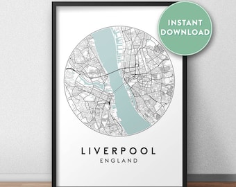 Liverpool City Map Printable, Street Map Art, Liverpool Map Print, City Map Wall Art, Liverpool Map, Travel Poster, England, UK, Map Print