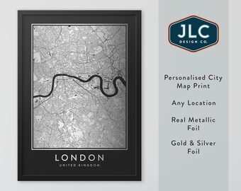 Personalized Metallic Foil City Map Print: Custom Location Wall Art