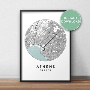 Athens City Map Printable, Street Map Art, Athens Map Print, City Map Wall Art, Athens Map, City Map, Travel Poster, Printable, Map Print