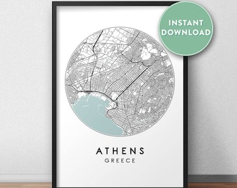 Athens City Map Printable, Street Map Art, Athens Map Print, City Map Wall Art, Athens Map, City Map, Travel Poster, Printable, Map Print