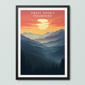Great Smoky Mountains National Park Travel Poster Wall Art Print Great Smoky Mountains Poster Great Smoky Mountains Print Travel Print
