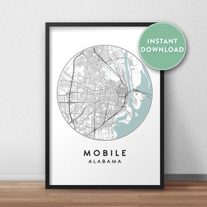 Mobile Alabama City Map Printable, Street Map, Mobile Map Print, City Map Wall Art, City Map, Travel Poster, Printable, Map Print