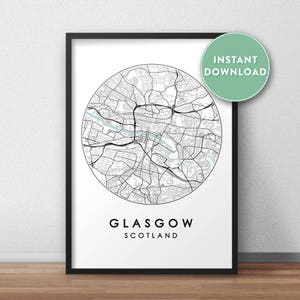 Glasgow City Map Printable, Street Map Art, Glasgow Map Print, City Map Wall Art, Glasgow Map, Travel Poster, Scotland, Map Print