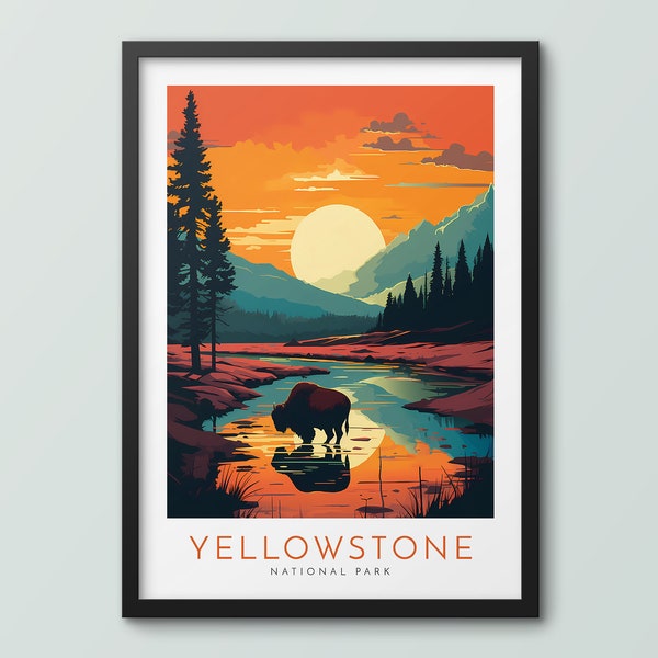 Yellowstone National Park Travel Poster Wall Art Print Yellowstone Poster Yellowstone Print Yellowstone Art Print Travel Print National Park