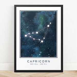 Impresión de signo de estrella de Capricornio, Impresión de arte de constelación, Impresión de horóscopo, Impresión de mapa de estrellas, Impresión de zodiaco, Arte de pared de astrología, Arte de pared de dormitorio