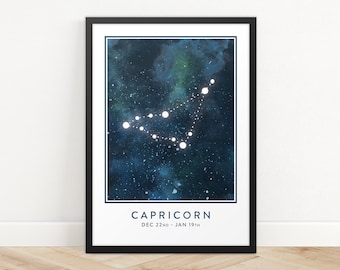 Capricorn Constellation Art Print: Zodiac Star Map
