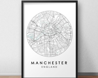Manchester City Map Print, Street Map Art, Manchester Map, Manchester Map Print, City Map Wall Art, Manchester Map, Travel Poster, Map Print