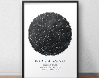 Impresión de mapa de estrellas personalizado enmarcado, regalo de aniversario, impresión de cielo nocturno, cartel de mapa de estrellas, regalo de boda, impresión de constelación, regalo personalizado