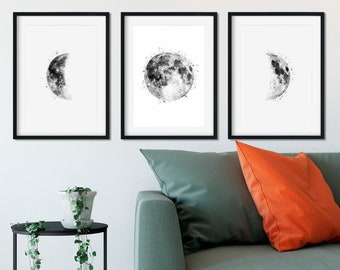 Mondphasen Aquarell Kunstdruck Set: Luna Wall Art