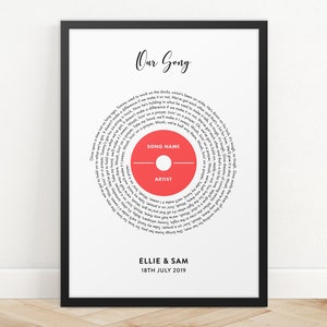 Personalised Song Lyrics Vinyl Record Print, Wedding Gift, Song Lyrics Print, Anniversary Gift, Friendship Print, Gift For Her, Gift For Him