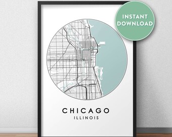 Chicago City Map Printable, Street Map Art, Chicago Map Print, City Map Wall Art, Chicago Map, Travel Poster, Illinois, USA, Map Print