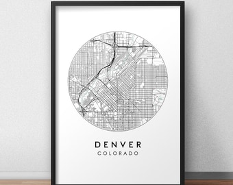 Denver City Map Print, Street Map Art, Denver Map Poster, Denver Map Print, City Map Wall Art, Denver Map, Travel Poster, Map Print