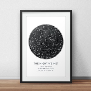 Impression de carte des étoiles personnalisée, cadeau d'anniversaire, impression de ciel nocturne, affiche de carte des étoiles, cadeau de mariage, impression de constellation du zodiaque, cadeau personnalisé