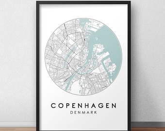 Stampa della mappa della città di Copenaghen, mappa stradale artistica, poster della mappa di Copenaghen, stampa della mappa di Copenaghen, mappa della città da parete, mappa di Copenaghen, poster di viaggio