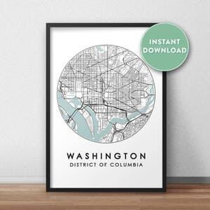 Carte de la ville de Washington DC imprimable, art de carte de rue, impression de carte de Washington, art mural de carte de ville, carte de Washington, affiche de voyage, USA, impression de carte