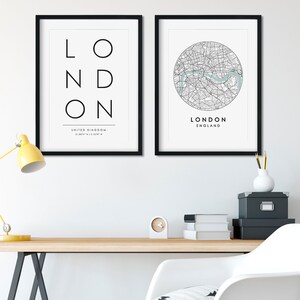 Ensemble d'impressions de Londres, plan de la ville de Londres, impression typographie, impression de Londres, impression de plan des rues, impression de voyage, affiche de voyage, impression de carte