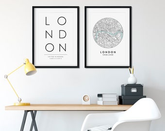 London Print Set, London City Map, Typography Print, London Print, Street Map Print, Travel Print, Travel Poster, Map Print