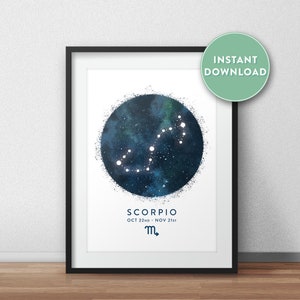 Scorpio Constellation Art Print, Star Sign Print, Horoscope Print, Zodiac Wall Art, Zodiac Print, Astrology Wall Art, Bedroom Wall Art