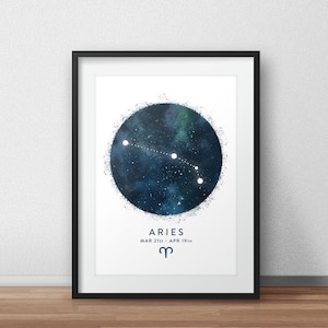 Aries Constellation Art Print, Star Sign Print, Horoscope Print, Zodiac Wall Art, Zodiac Print, Astrology Wall Art, Bedroom Wall Art