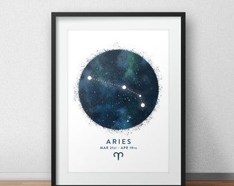 Aries Constellation Art Print, Star Sign Print, Horoscope Print, Zodiac Wall Art, Zodiac Print, Astrology Wall Art, Bedroom Wall Art
