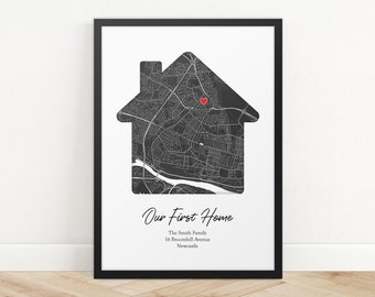Impressão de mapa personalizado, nova impressão de mapa de casa, novo presente de casa, primeiro presente de casa, presente de inauguração, impressão de mapa personalizado, presente de casais