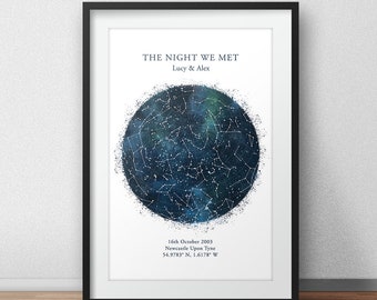 Custom Star Map Print, Anniversary Gift, Night Sky Print, Star Map Poster, Wedding Gift, Zodiac Constellation Print, Personalised Gift