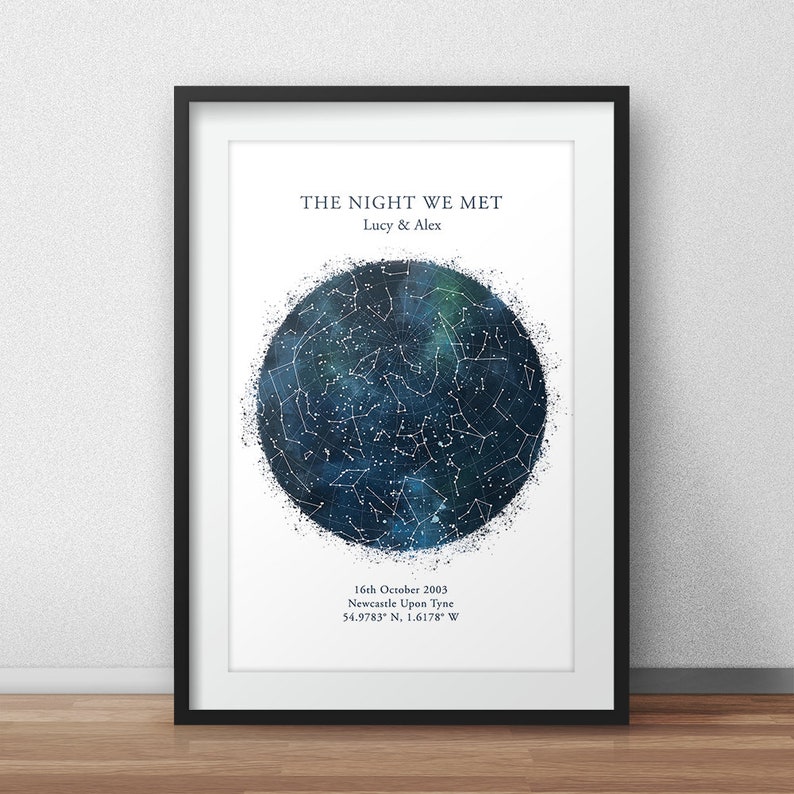 Custom Star Map Print, Anniversary Gift, Night Sky Print, Star Map Poster, Wedding Gift, Zodiac Constellation Print, Personalised Gift image 1