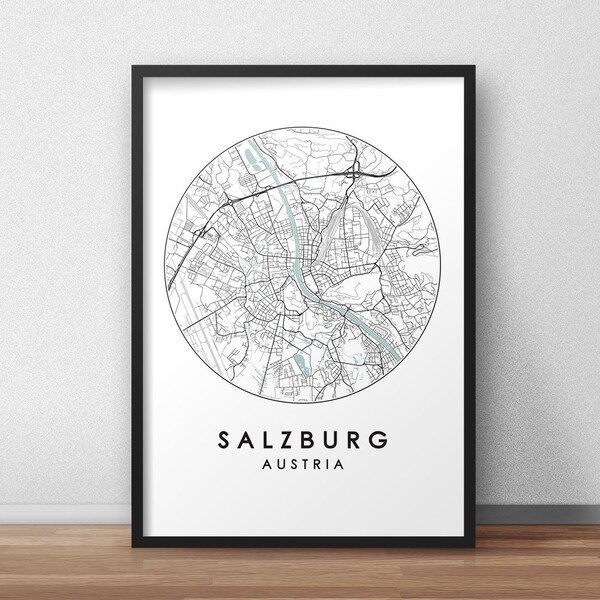 Salzburg City Map Print, Street Map Art, Salzburg Map Poster, Salzburg Map Print, City Map Wall Art, Salzburg Map, Travel Poster, Map Print