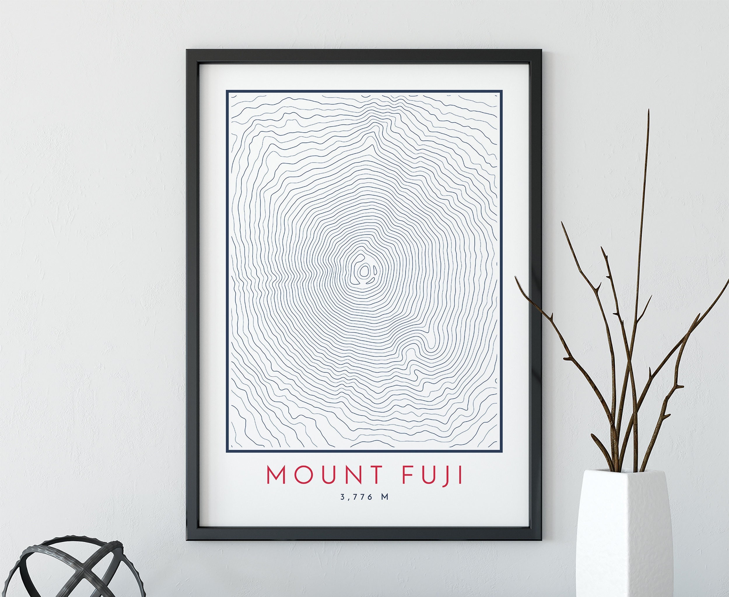 富士山地形図：ミニマルな等高線アート - Etsy 日本