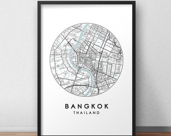 Bangkok City Map Print, Street Map Art, Bangkok Map Poster, Bangkok Map Print, City Map Wall Art, Bangkok Map, Travel Poster, Thailand